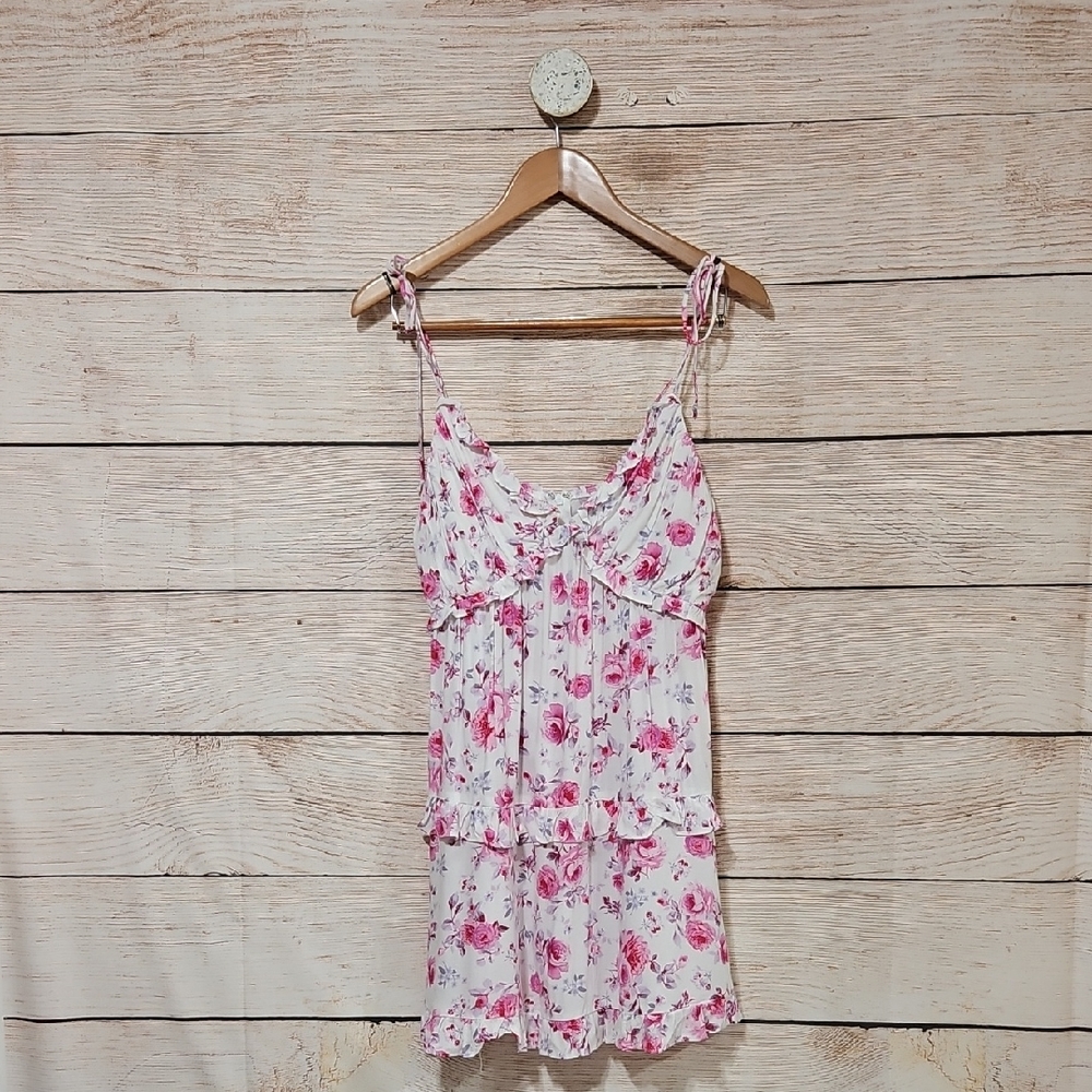 Sky to Moon Y2K Pink Floral Ruffle Tie Strap Dress Large